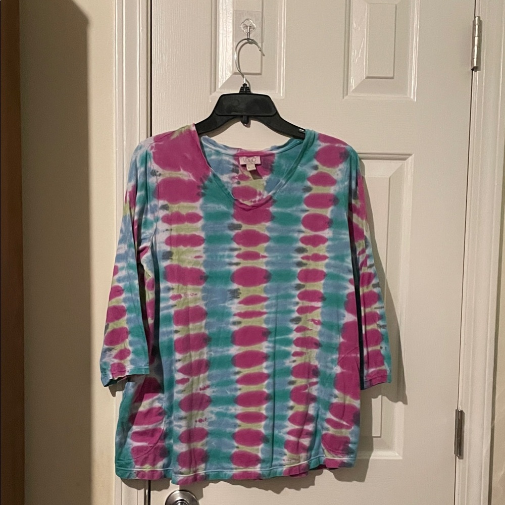 LOGO Pink and Blue Tie-Dye Long Sleeve Top